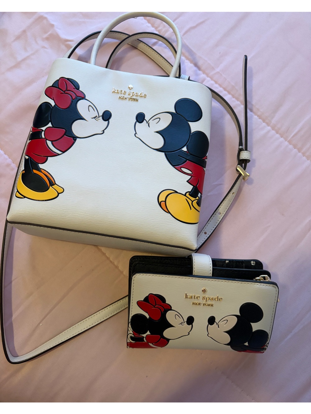 kate spade White Mickey & Minnie Leather Crossbody Bag